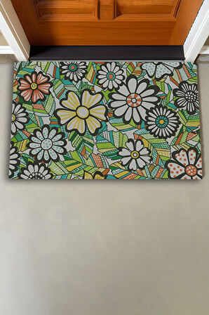 Valerine Life Çiçeksenfoni Temalı Yeşil Renk Welcome Hoş Geldiniz Kapı Önü Paspası 45x70cm