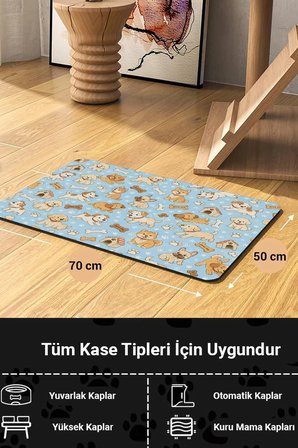 MAtGo Pati Kedi Köpek Beslenme Matı 50x70cm Su Geçirmez Mama Kabı Altlığı Paspası Mavi Pati Bahçesi