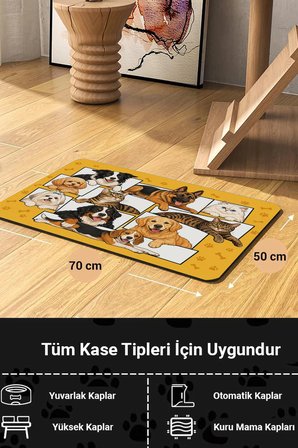 MAtGo Pati Kedi Köpek Beslenme Matı 50x70cm Su Geçirmez Mama Kabı Altlığı Paspası Patili Aile Albümü