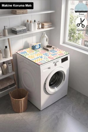 Valerine Life Çamaşır Kurutma Makinesi Üstü Düzenleyici Matı Sıvı Geçirmez Örtü Pastel Kareler