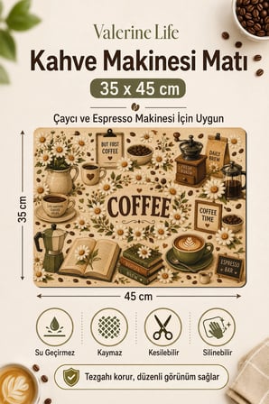 Valerine Life Kahve Espresso Makinesi Matı 35x45cm Çaycı Pad Su Geçirmez Dandelion Brew