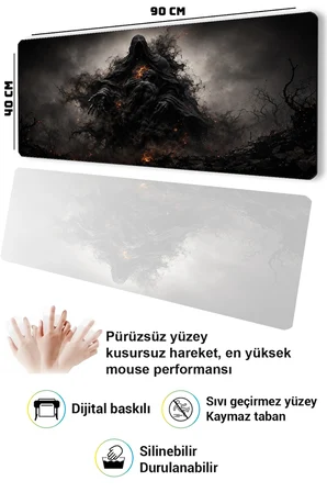 SonicTouch Klavye Mousepad 40x90cm Dikişsiz Pürüzsüz Sıvı Geçirmez Kaymaz Taban Kara Kehanet