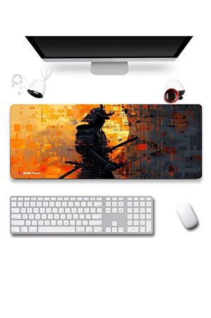 SonicTouch UltraGrand Gölge Samuray Gamer Oyuncu Xxl Sarı Siyah Klavye Mouse Pad 40x90Cm