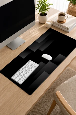 SonicTouch Klavye Mousepad 32x70cm Dikişsiz Pürüzsüz Sıvı Geçirmez Kaymaz Taban Siyah Perspektif