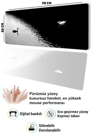 SonicTouch Klavye Mousepad 32x70cm Dikişsiz Pürüzsüz Sıvı Geçirmez Kaymaz Taban Kuğuların Dengesi