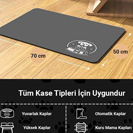 MAtGo Pati Gri Köpekli Beslenme Matı Kaymaz Sıvı Geçirmez Kedi Köpek Mama Paspası 50x70cm