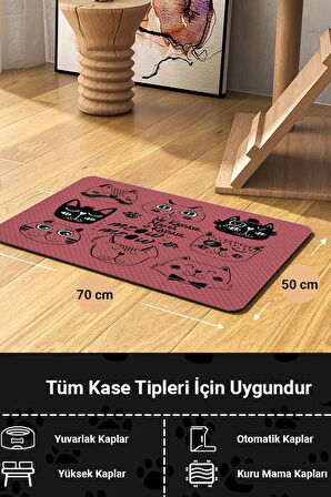 MAtGo Pati Süper Mood Deri Ne Kadar Mama O Kadar Miyav Pembe Beslenme Matı Kedi Köpek Mama Paspası 50x70cm