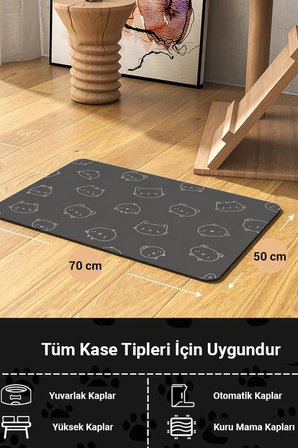 MAtGo Pati Kedi Köpek Beslenme Matı 50x70cm Su Geçirmez Mama Kabı Altlığı Paspası Pofuduk Yüzler