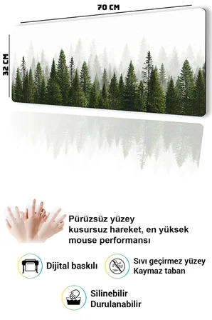 SonicTouch Klavye Mousepad 32x70cm Dikişsiz Pürüzsüz Sıvı Geçirmez Kaymaz Taban Sisli Çamlar