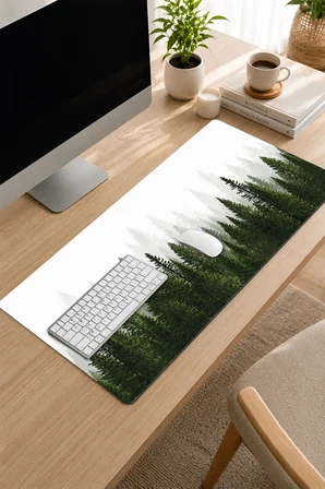 SonicTouch Klavye Mousepad 32x70cm Dikişsiz Pürüzsüz Sıvı Geçirmez Kaymaz Taban Sisli Çamlar