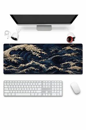 SonicTouch Klavye Mousepad 32x70cm Dikişsiz Pürüzsüz Sıvı Geçirmez Kaymaz Taban Karanlık Deniz