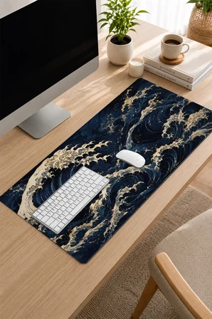 SonicTouch Klavye Mousepad 32x70cm Dikişsiz Pürüzsüz Sıvı Geçirmez Kaymaz Taban Karanlık Deniz
