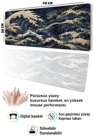 SonicTouch Klavye Mousepad 32x70cm Dikişsiz Pürüzsüz Sıvı Geçirmez Kaymaz Taban Karanlık Deniz