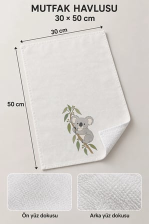 Valerine Life El Kurulama Havlusu 30x50cm Mutfak, Fırın için Pamuklu Emici Minik Koala