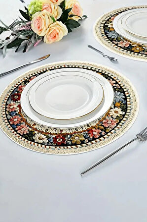 Valerine Life 6’lı Yuvarlak Amerikan Servis Altlığı 35x35cm Restoran Ev Yıkanabilir Kaymaz Çiçekli