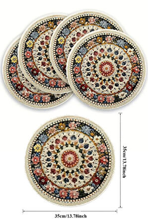 Valerine Life 6’lı Yuvarlak Amerikan Servis Altlığı 35x35cm Restoran Ev Yıkanabilir Kaymaz Çiçekli