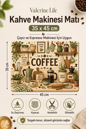 Valerine Life Kahve Espresso Makinesi Matı 35x45cm Çaycı Pad Su Geçirmez Book & Brew