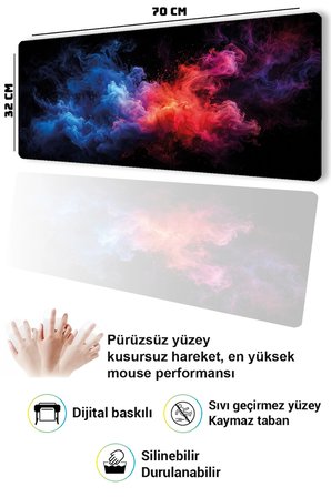SonicTouch Klavye Mousepad 32x70cm Dikişsiz Pürüzsüz Sıvı Geçirmez Kaymaz Taban Kromatik Sis