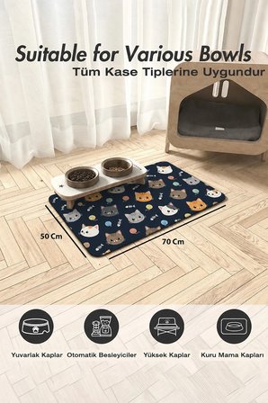 MAtGo Pati Kedi Köpek Beslenme Matı 50x70cm Balık Kılçıklı Su Geçirmez Mama Kabı Altlığı Paspası