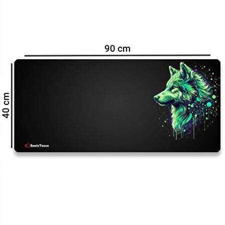 SonicTouch UltraGrand Siyah ve Neon Yeşili Kurt Dikişsiz Xxl Gaming Oyuncu Masaüstü Klavye Mouse Pad 40x90Cm