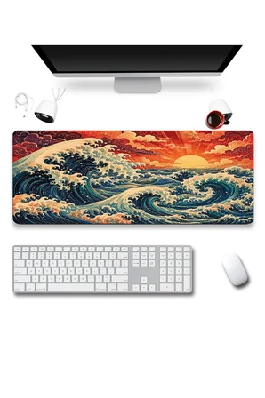 SonicTouch Klavye Mousepad 40x90cm Dikişsiz Pürüzsüz Sıvı Geçirmez Kaymaz Taban Japon Gün Batımı