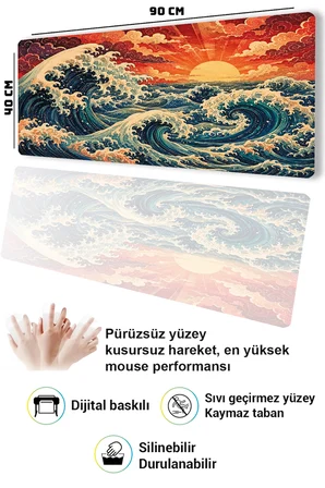 SonicTouch Klavye Mousepad 40x90cm Dikişsiz Pürüzsüz Sıvı Geçirmez Kaymaz Taban Japon Gün Batımı