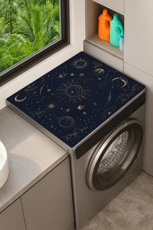 Valerine Life Çamaşır Kurutma Makinesi Üstü Düzenleyici Matı Sıvı Geçirmez Örtü Kozmik Altın Harita