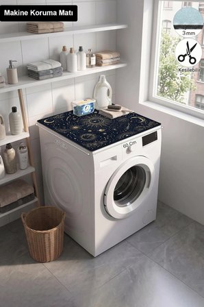 Valerine Life Çamaşır Kurutma Makinesi Üstü Düzenleyici Matı Sıvı Geçirmez Örtü Kozmik Altın Harita