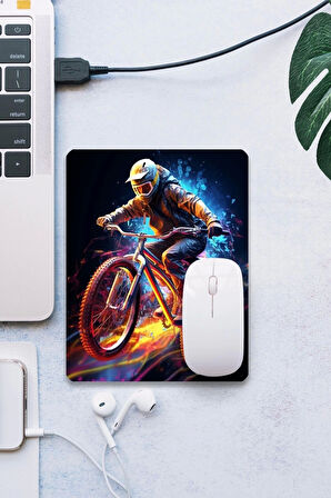 SonicTouch Dağ Bisikleti Temalı Pürüzsüz Yüzey Kaymaz Taban Dikişsiz Kenar Gamer Oyuncu Mouse Pad 19x23cm