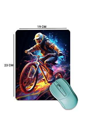 SonicTouch Dağ Bisikleti Temalı Pürüzsüz Yüzey Kaymaz Taban Dikişsiz Kenar Gamer Oyuncu Mouse Pad 19x23cm