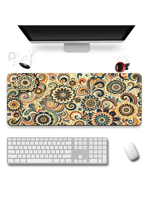 SonicTouch Klavye Mousepad 40x90cm Dikişsiz Pürüzsüz Sıvı Geçirmez Kaymaz Taban Retro Çiçek Rüyası