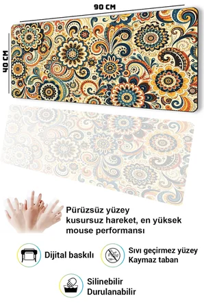 SonicTouch Klavye Mousepad 40x90cm Dikişsiz Pürüzsüz Sıvı Geçirmez Kaymaz Taban Retro Çiçek Rüyası