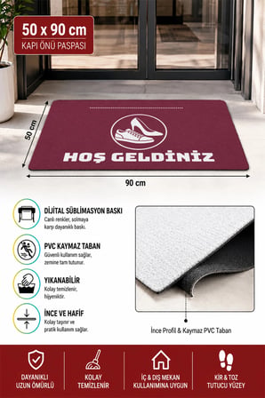 Valerine Life Kapı Önü Paspası 50x90cm Dijital Baskı Kaymaz Kişiye Firmaya Özel Ayakkabıcı