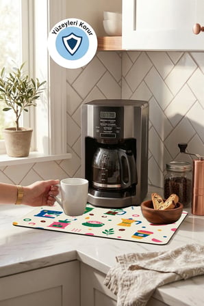 Valerine Life Kahve Espresso Makinesi Matı 35x45cm Çaycı Pad Su Geçirmez Renkli Dem