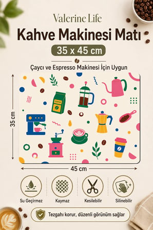 Valerine Life Kahve Espresso Makinesi Matı 35x45cm Çaycı Pad Su Geçirmez Renkli Dem