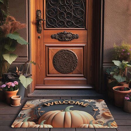 Valerine Life Turuncu Bal Kabağı Welcome Kapı Önü Paspası 45x70cm
