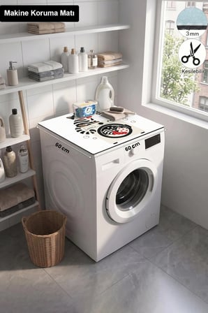 Valerine Life Çamaşır Kurutma Makinesi Üstü Düzenleyici Matı Sıvı Geçirmez Örtü Çizgili Kedi