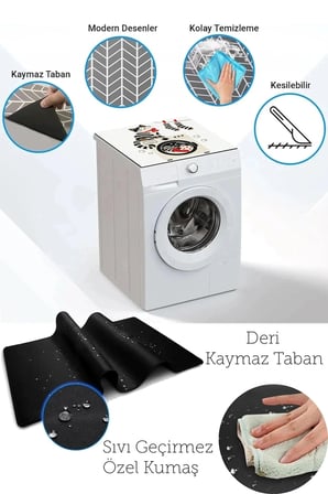 Valerine Life Çamaşır Kurutma Makinesi Üstü Düzenleyici Matı Sıvı Geçirmez Örtü Çizgili Kedi