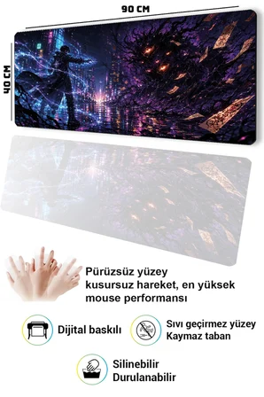SonicTouch Klavye Mousepad 40x90cm Dikişsiz Pürüzsüz Sıvı Geçirmez Kaymaz Taban Neon Büyücü