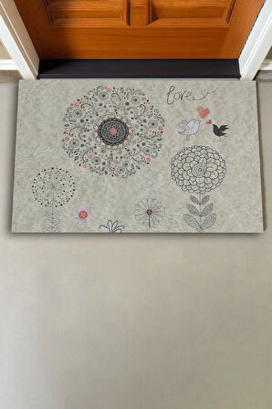 Valerine Life Dilek Otlu Papatya ve Kuşlar Krem Rengi Welcome Hoş Geldiniz Kapı Önü Paspası 45x70cm