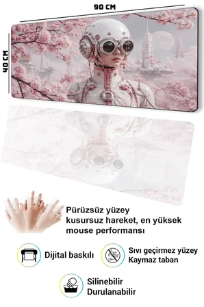 SonicTouch Klavye Mousepad 40x90cm Dikişsiz Pürüzsüz Sıvı Geçirmez Kaymaz Taban Sakura Pilot