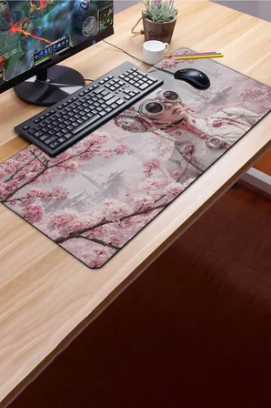 SonicTouch Klavye Mousepad 40x90cm Dikişsiz Pürüzsüz Sıvı Geçirmez Kaymaz Taban Sakura Pilot