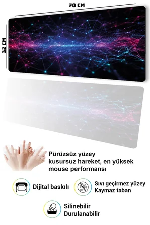 SonicTouch Klavye Mousepad 32x70cm Dikişsiz Pürüzsüz Sıvı Geçirmez Kaymaz Taban Siber Doku