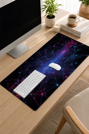 SonicTouch Klavye Mousepad 32x70cm Dikişsiz Pürüzsüz Sıvı Geçirmez Kaymaz Taban Siber Doku
