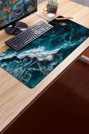 SonicTouch Klavye Mousepad 40x90cm Dikişsiz Pürüzsüz Sıvı Geçirmez Kaymaz Taban Mavi Derinlik