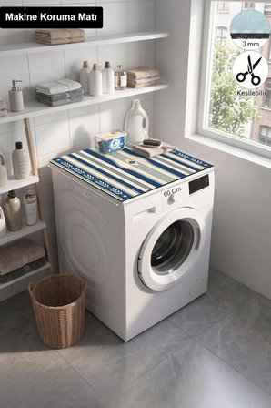 Valerine Life Çamaşır Kurutma Makinesi Üstü Düzenleyici Matı Sıvı Geçirmez Örtü Lacivert Şeritleri