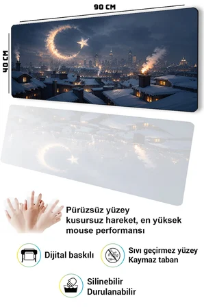 SonicTouch Klavye Mousepad 40x90cm Dikişsiz Pürüzsüz Sıvı Geçirmez Kaymaz Taban Duman Hilali