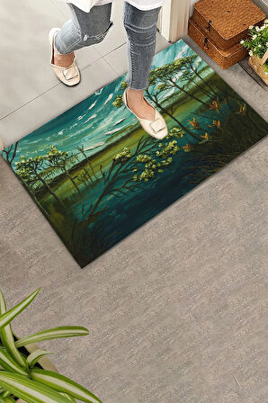 Valerine Life Melankoli Bahçesi Yeşil Renk Welcome Hoş Geldiniz Kapı Önü Paspası 45x70cm