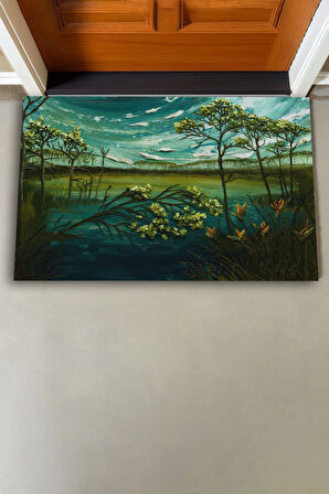 Valerine Life Melankoli Bahçesi Yeşil Renk Welcome Hoş Geldiniz Kapı Önü Paspası 45x70cm