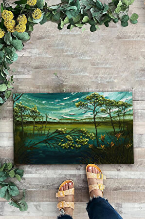 Valerine Life Melankoli Bahçesi Yeşil Renk Welcome Hoş Geldiniz Kapı Önü Paspası 45x70cm